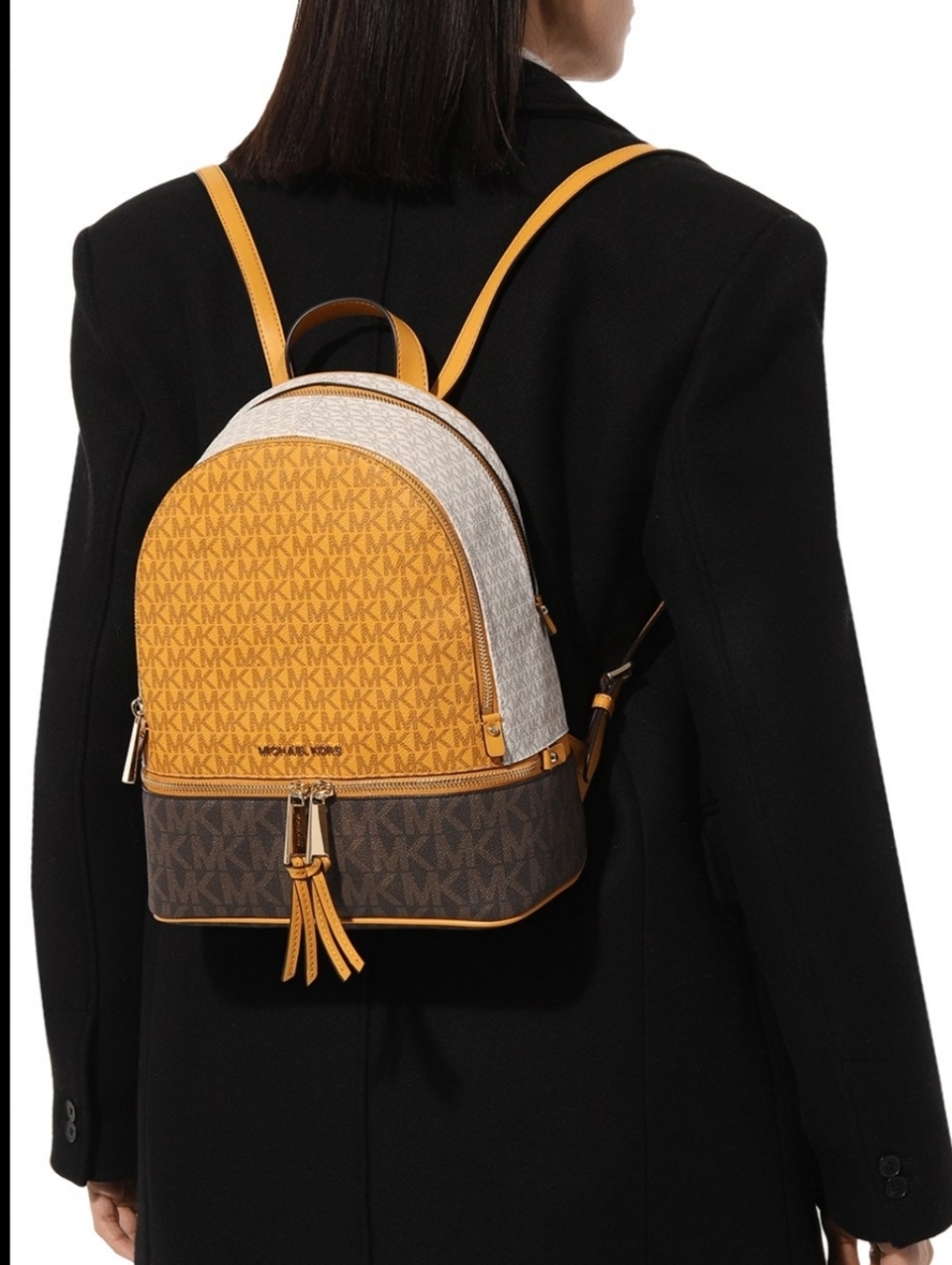 Michael Kors Rhea Logo Color-Block Medium Backpack - Picture 6 of 7